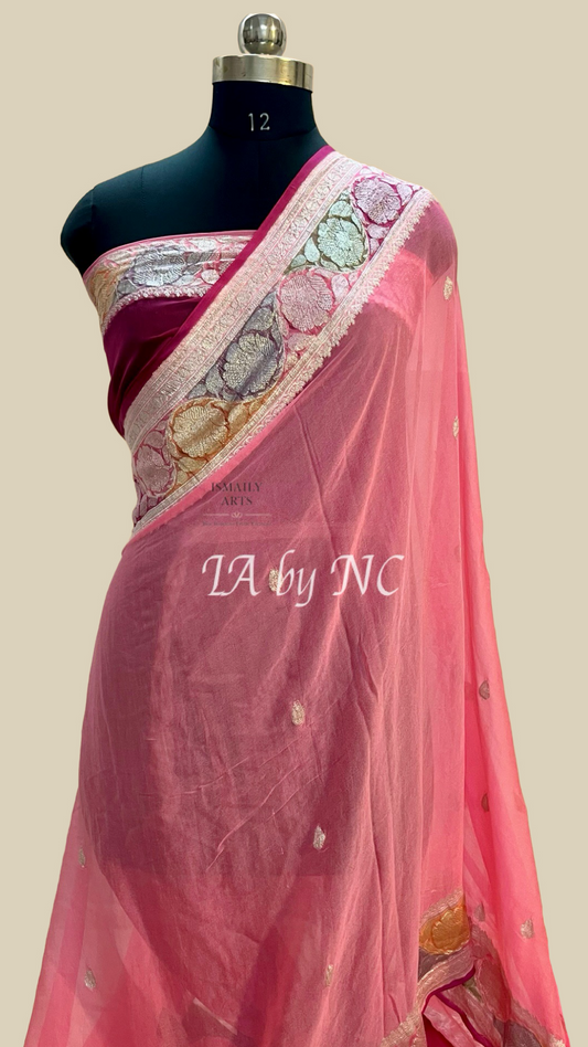 French Banarasi Pure Khaddi Georgette Kadwa Saree