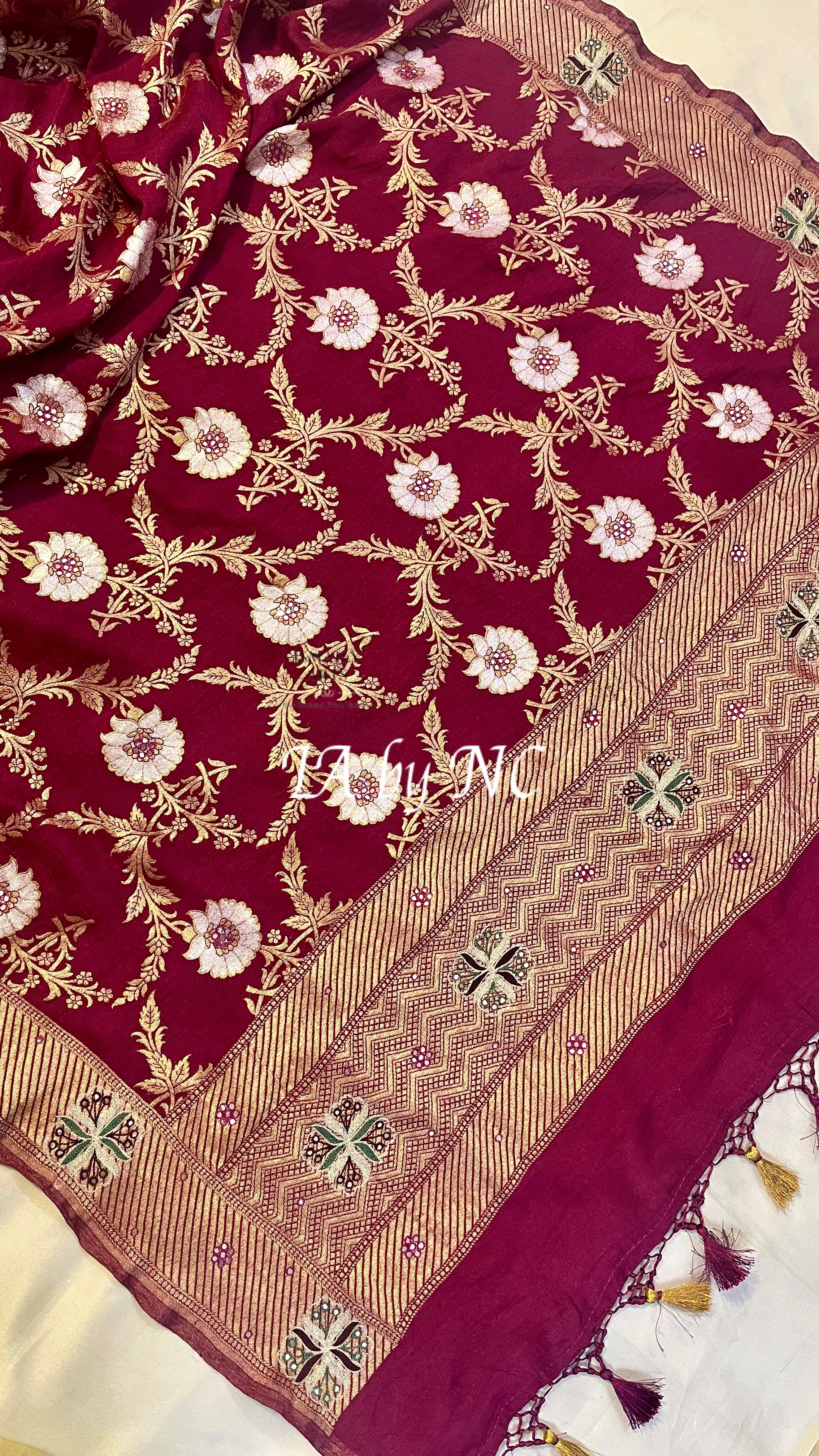 Sangria Banarasi Pure Munga Silk Sona Rupa Handwork Dupatta