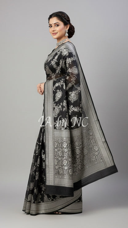 Black Banarasi Pure Khaddi Georgette Saree