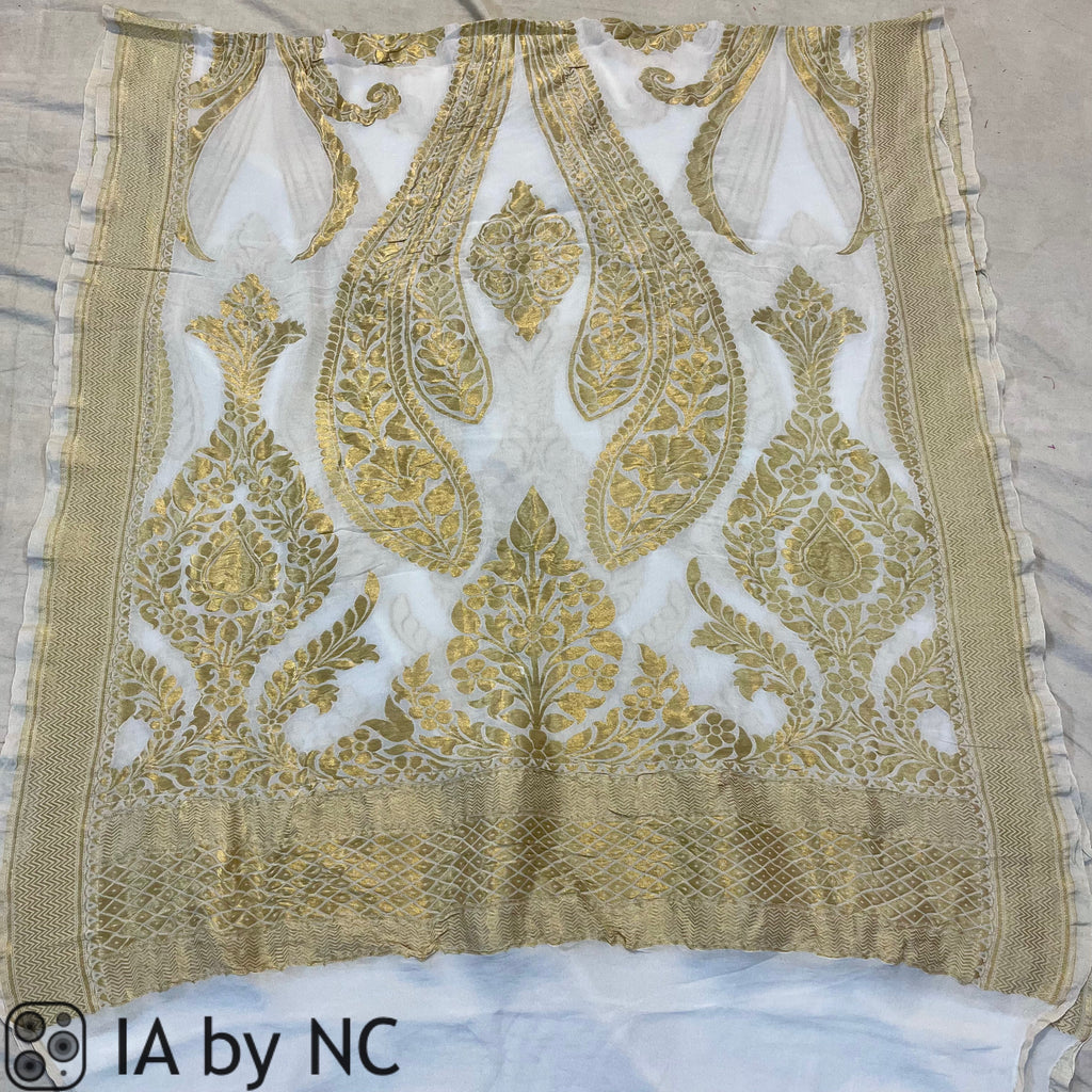 White Banarasi Pure Khaddi Georgette Dupatta