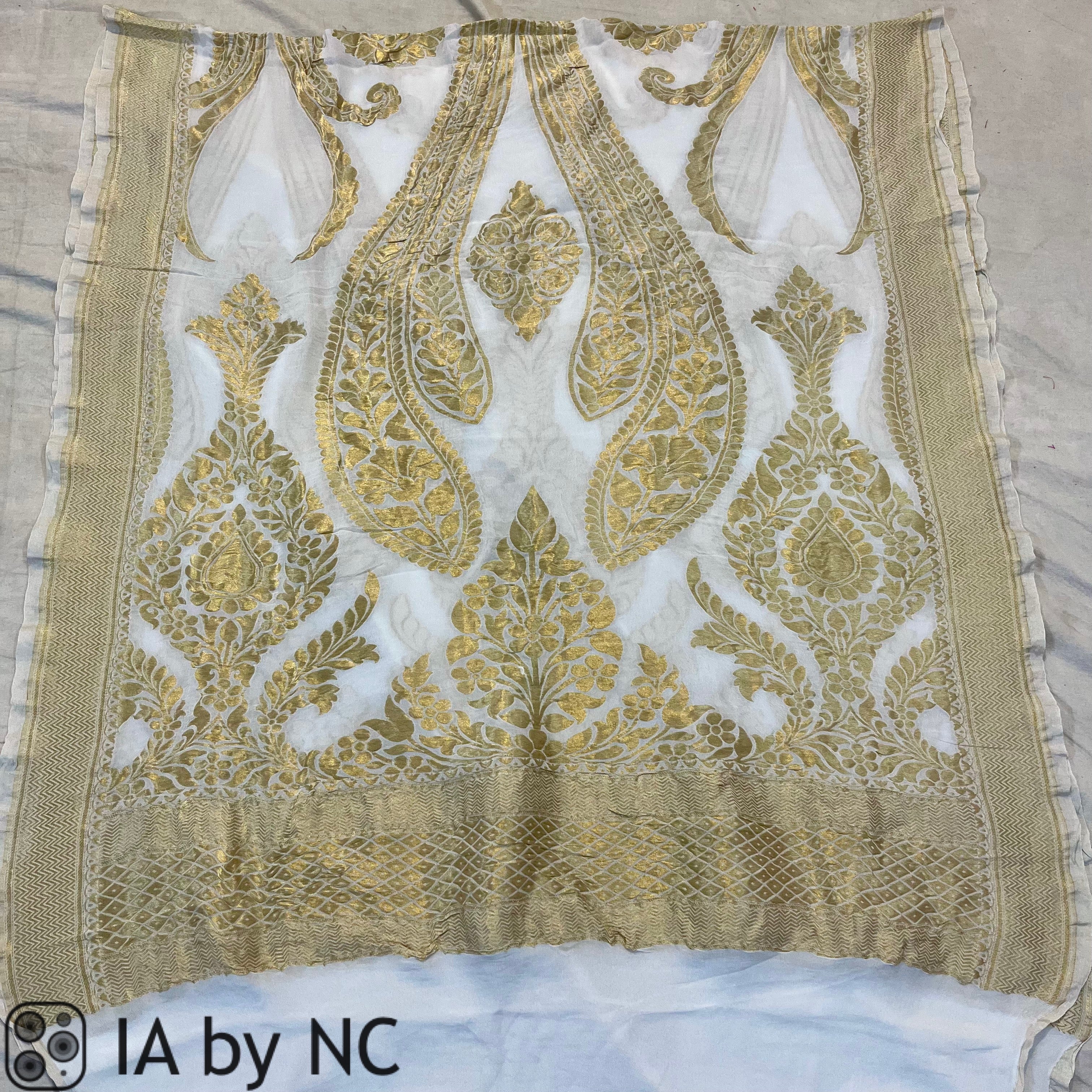 White Banarasi Pure Khaddi Georgette Dupatta