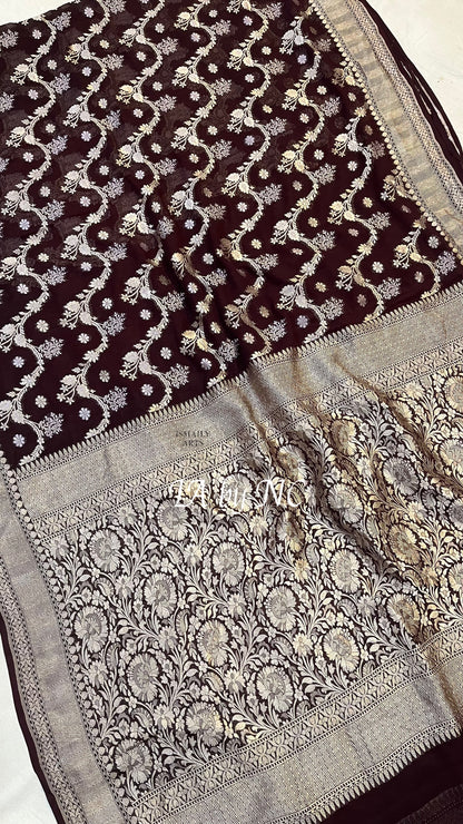 Hickory Banarasi Pure Khaddi Georgette Saree