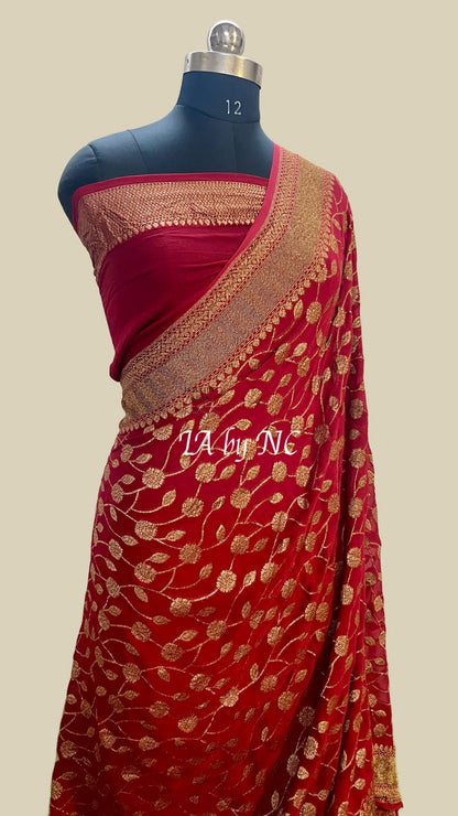 Carmine Banarasi Pure Khaddi Georgette Saree