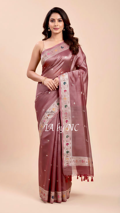 Burgundy Banarasi Pure Tissue Silk Designer Saree