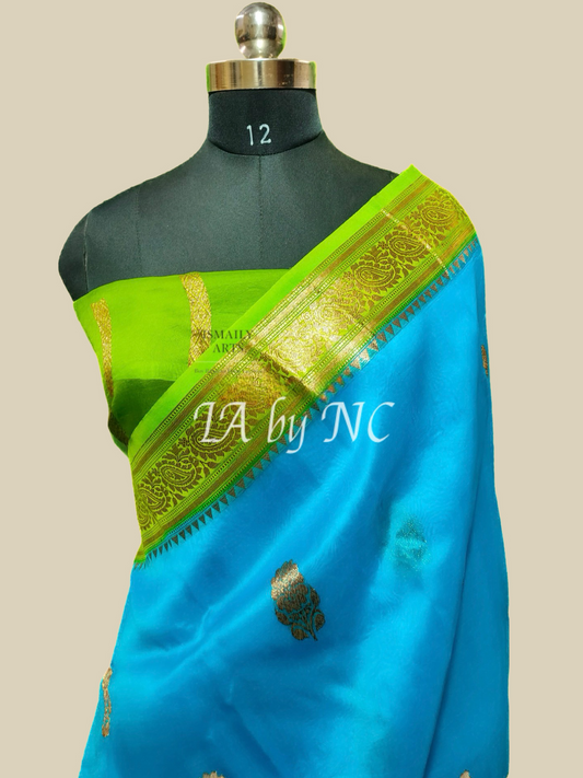 Azure Banarasi Pure Kora Organza Kadwa Saree
