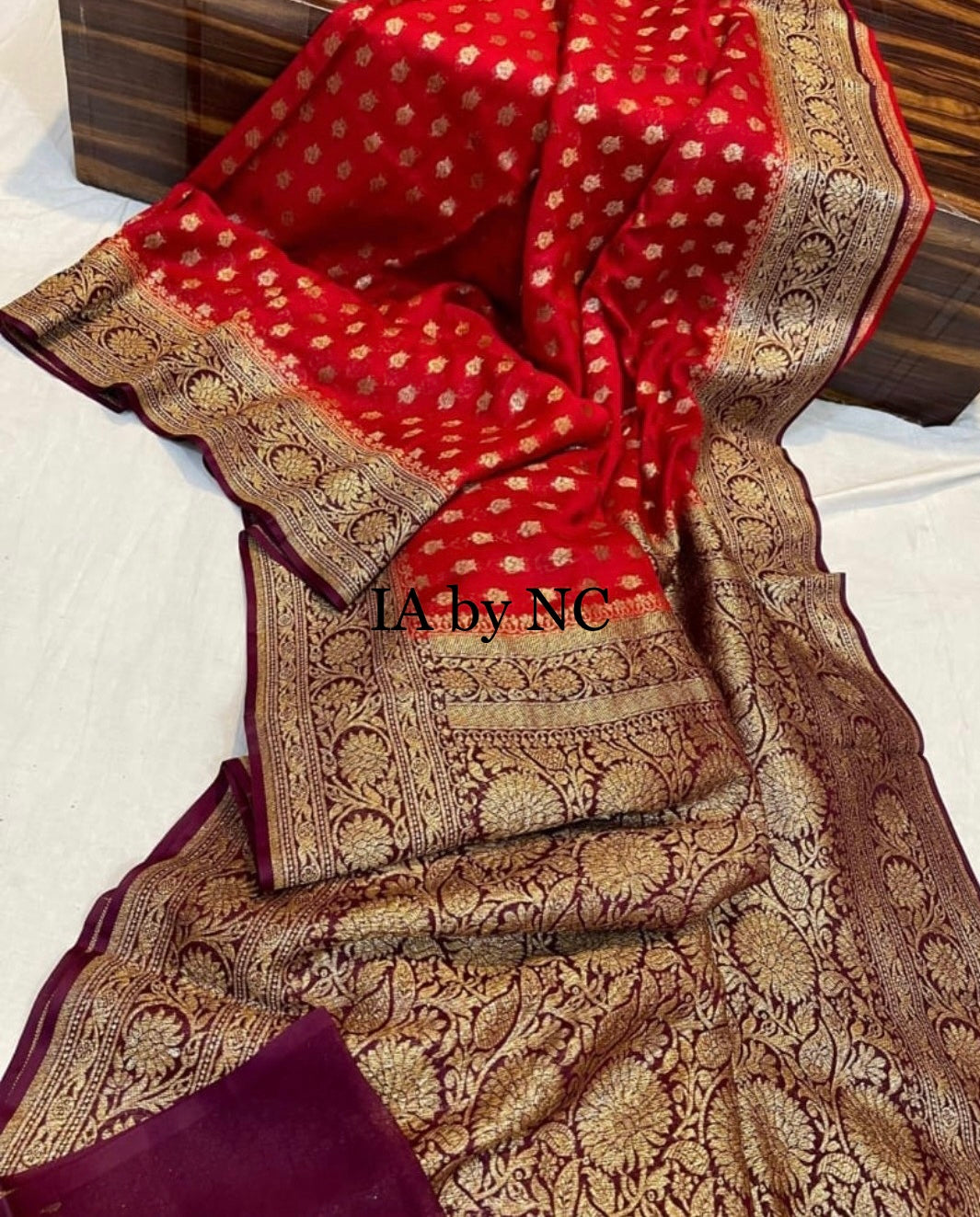 Crimson Banarasi Pure Khaddi Georgette Saree