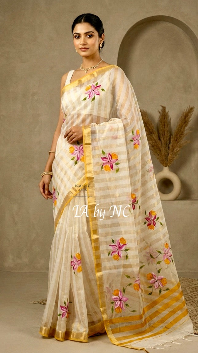 Offwhite Banarasi Pure Tissue Silk Saree