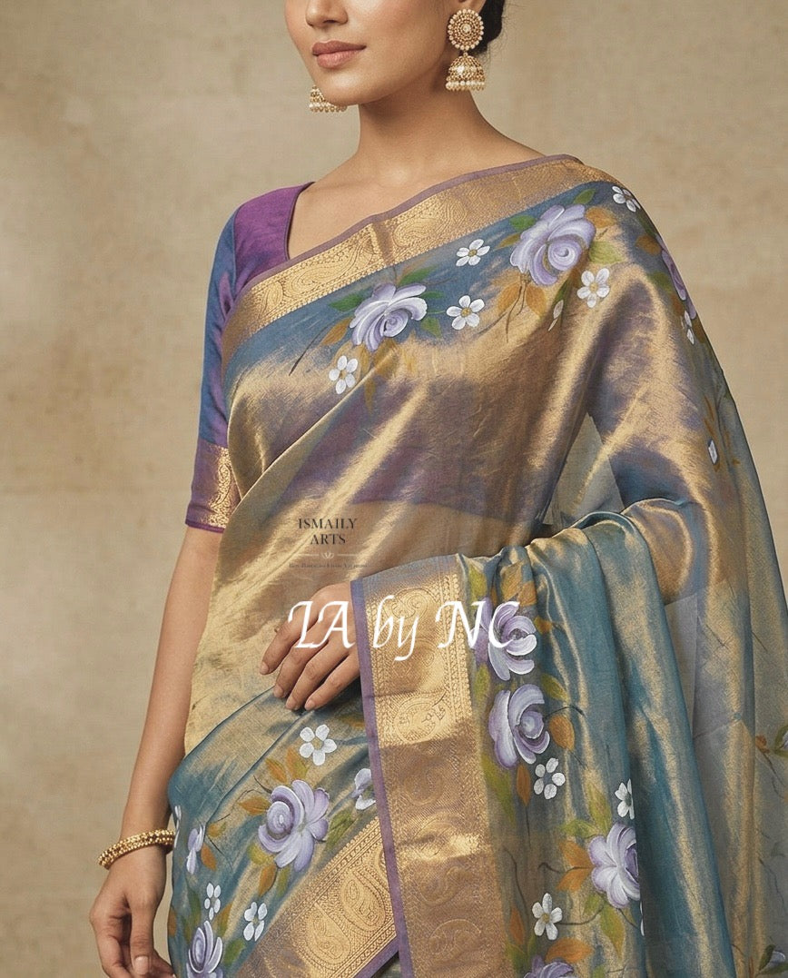 Teal Banarasi Pure Tissue Silk Saree