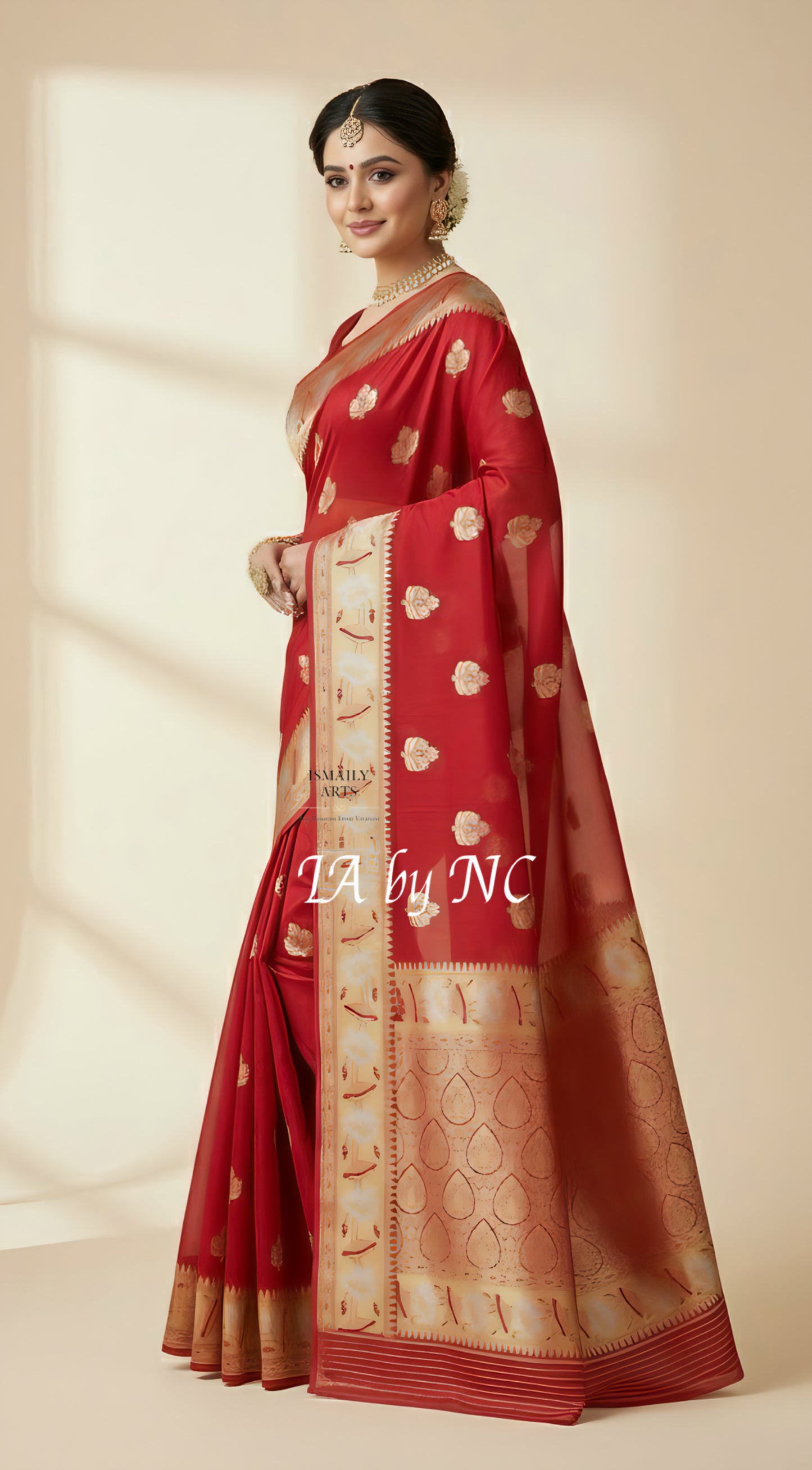 Carmine Banarasi Pure Kora Silk Kadwa Saree