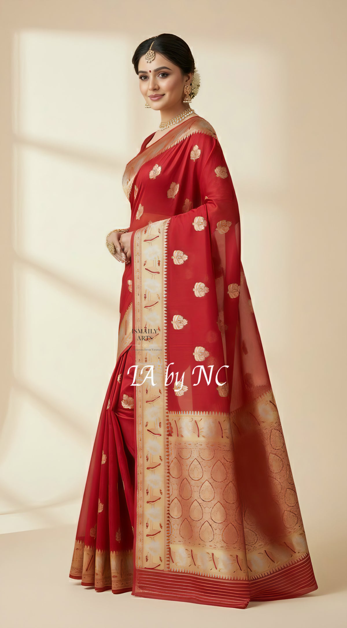 Carmine Banarasi Pure Kora Silk Kadwa Saree