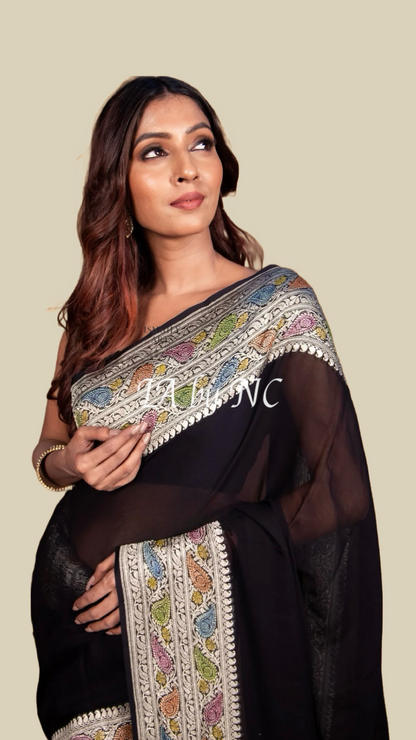 Black Banarasi Pure Khaddi Georgette Saree