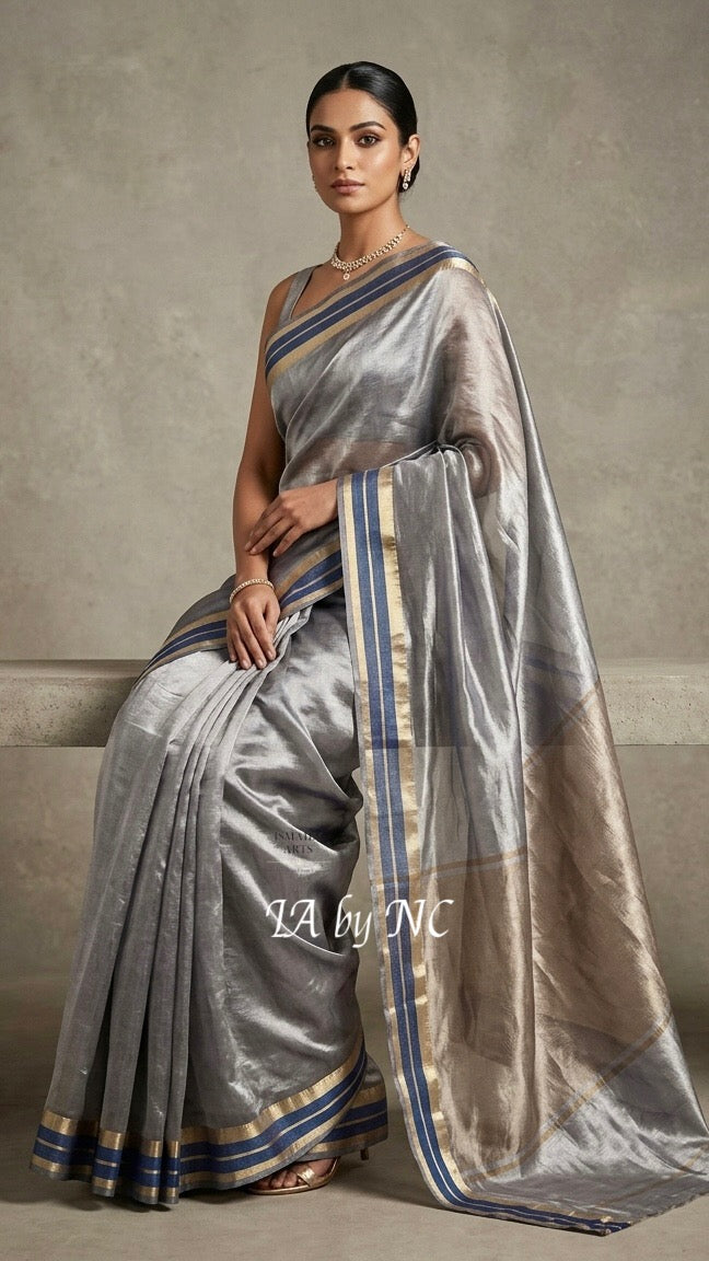 Prussian Banarasi Pure Tissue Silk Saree - Double Katan Border