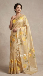 Beige Banarasi Pure Kora Organza Saree
