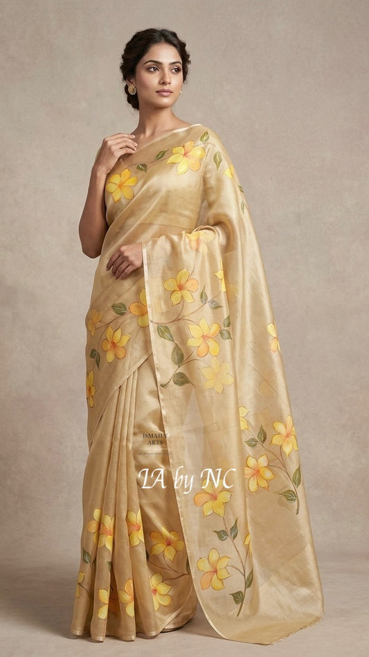 Beige Banarasi Pure Kora Organza Saree