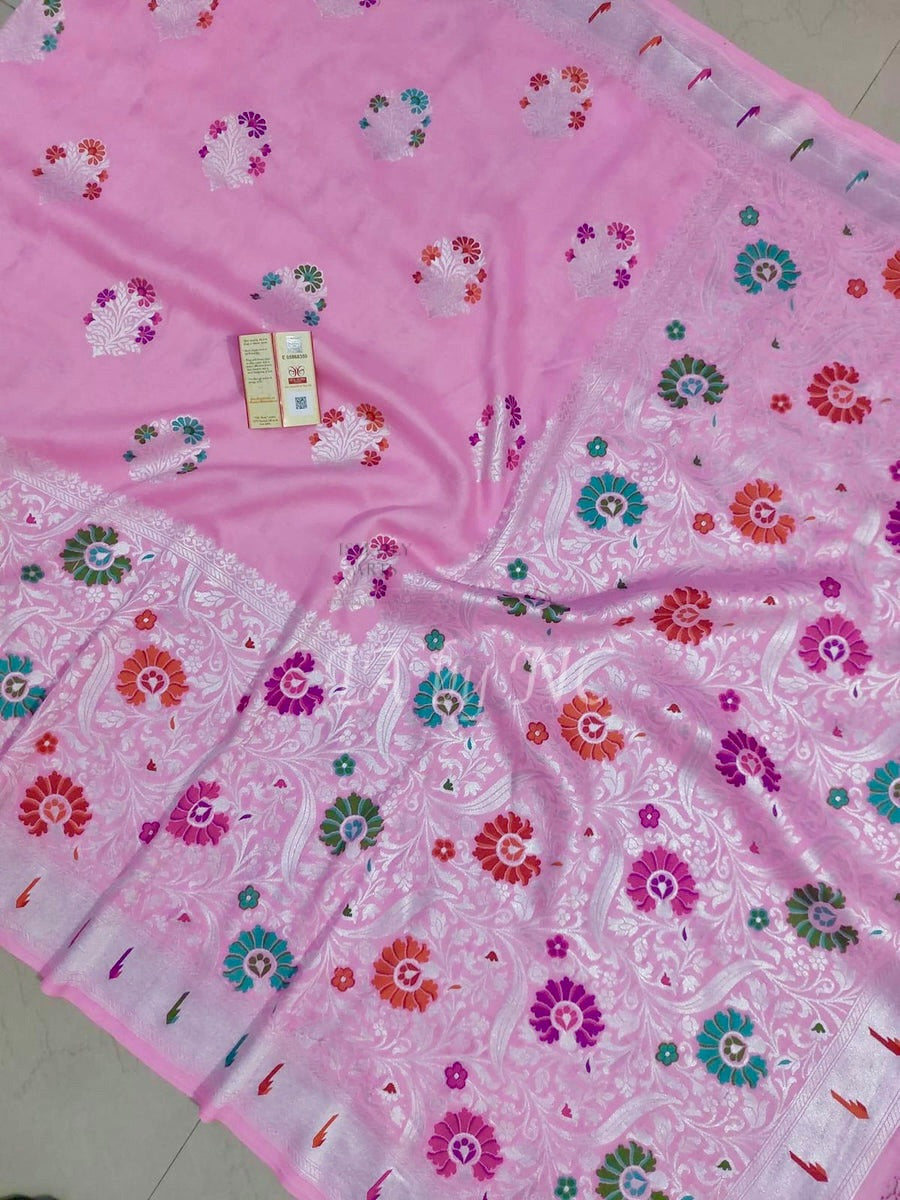 Banarasi Pure Khaddi Tussar Georgette Paithani Saree