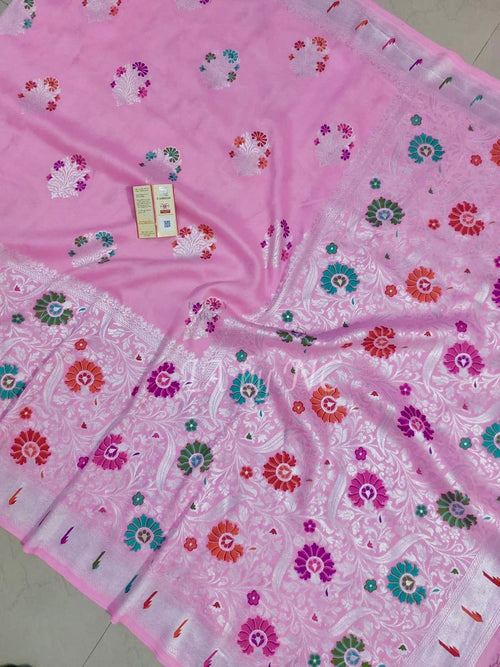 Banarasi Pure Khaddi Tussar Georgette Paithani Saree