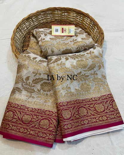 Offwhite Banarasi Pure Khaddu Georgette Saree