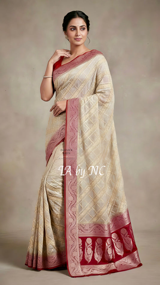 Offwhite Banarasi Pure Chiffon Georgette Saree