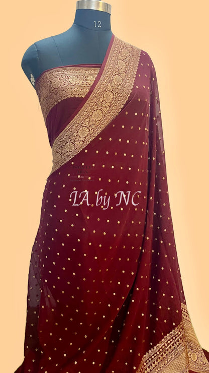 Burgundy Banarasi Pure Khaddi Georgette Saree