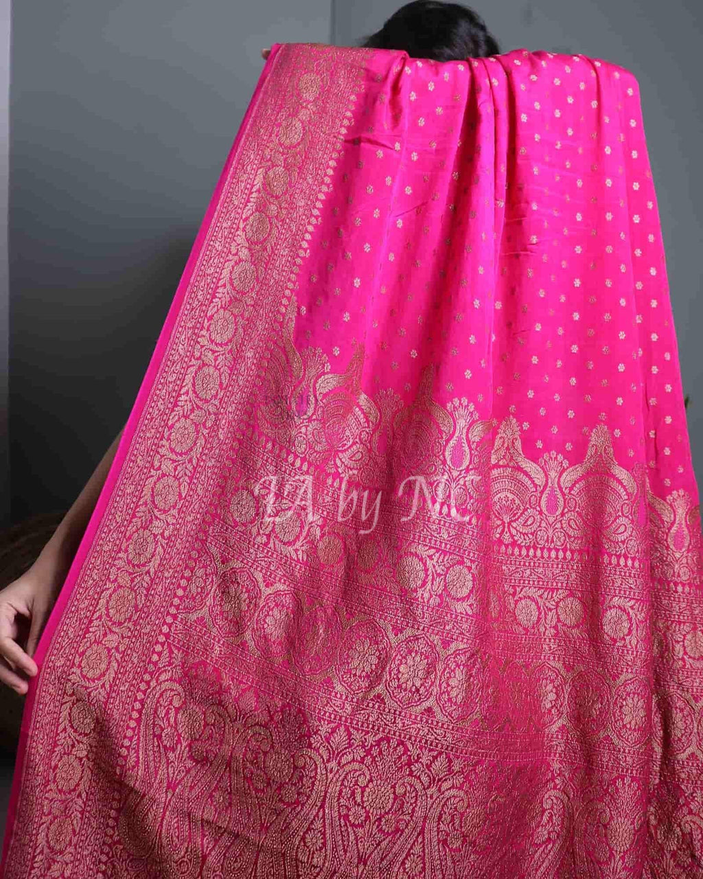 Fuschia Banarasi Pure Khaddi Georgette Crepe Saree