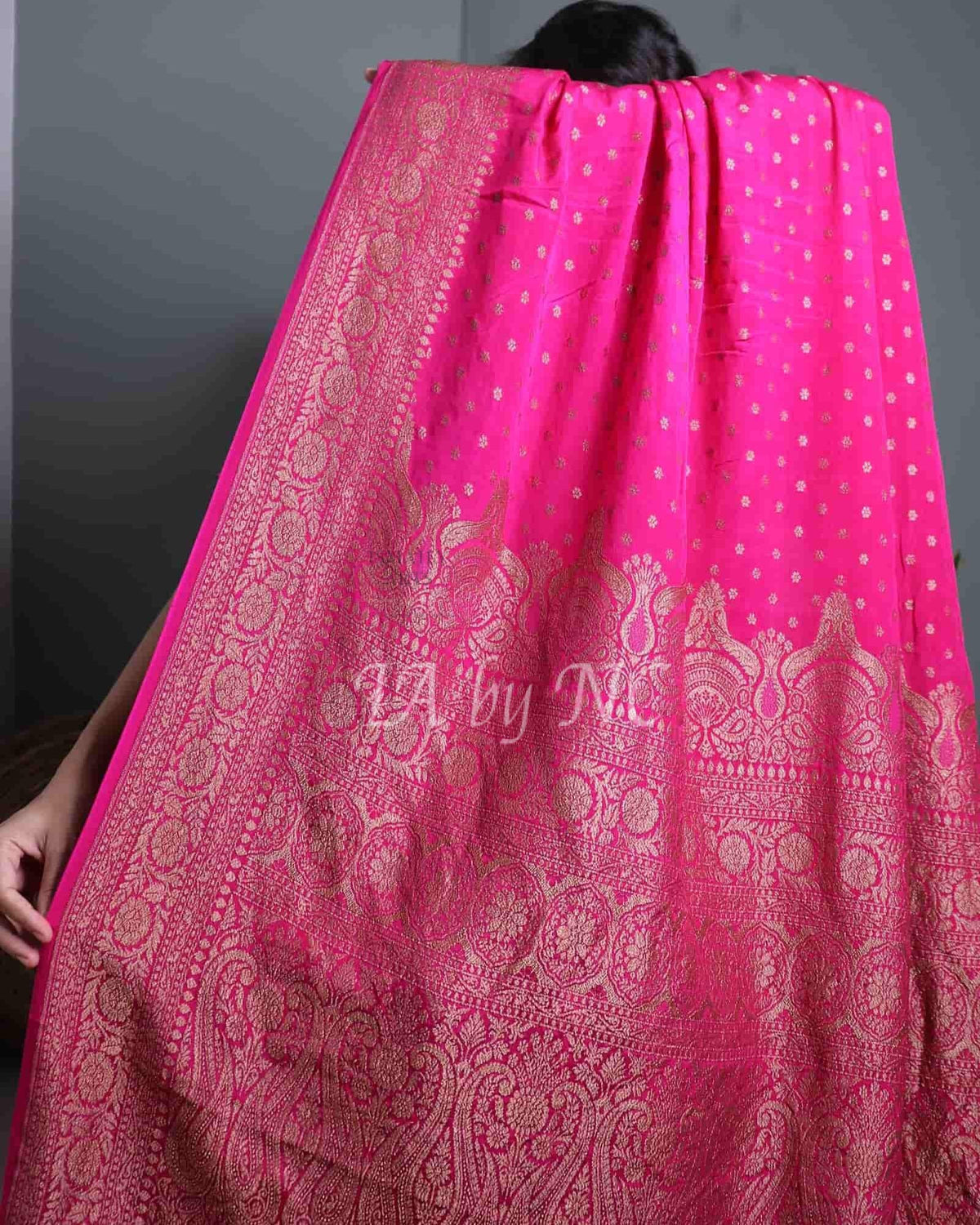 Fuschia Banarasi Pure Khaddi Georgette Crepe Saree