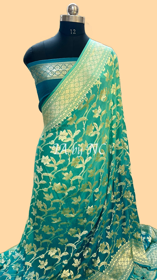 Turquoise Banarasi Pure Khaddi Georgette Saree