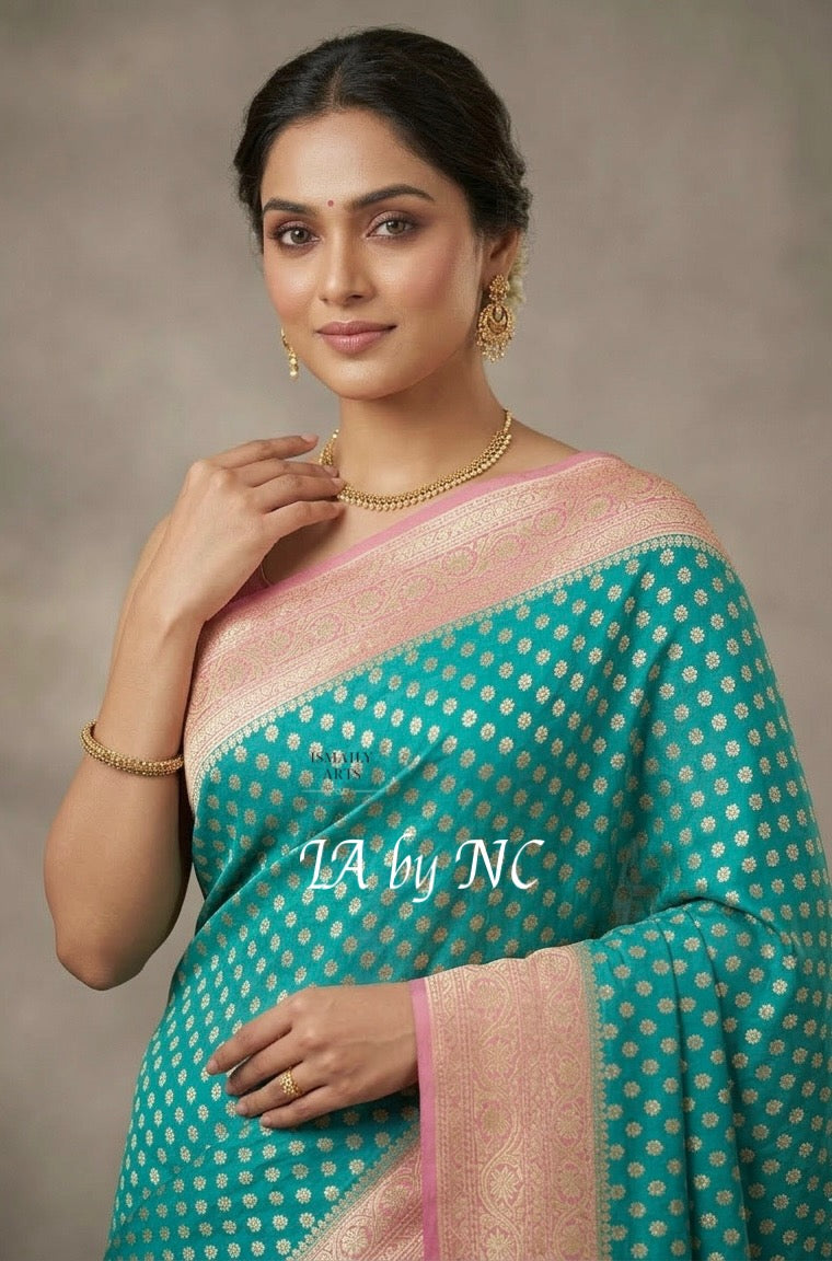 Teal Banarasi Pure Khaddi Georgette Saree