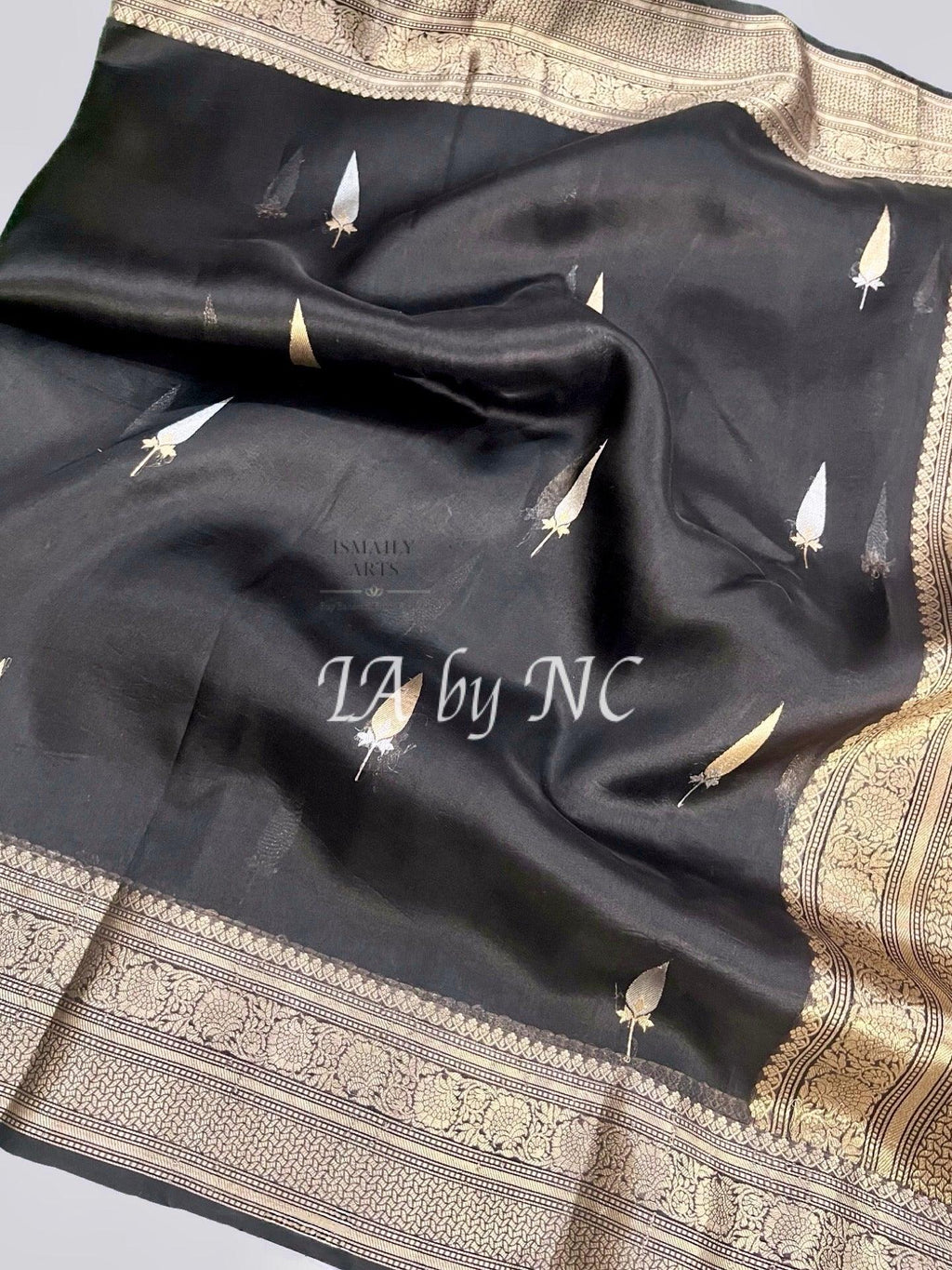 Black Banarasi Pure Kora Organza Kadwa Saree