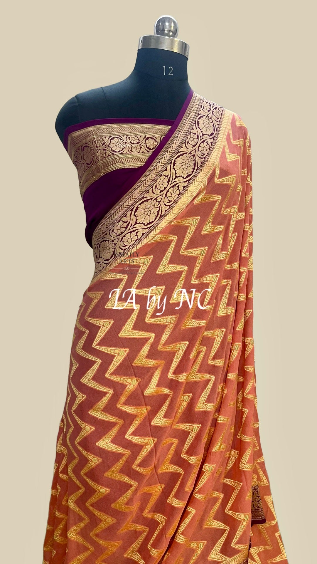 Salmon Banarasi Pure Khaddi Georgette Saree