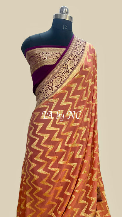 Salmon Banarasi Pure Khaddi Georgette Saree