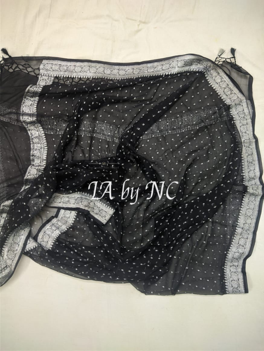 Black Banarasi Pure Khaddi Georgette Dupatta