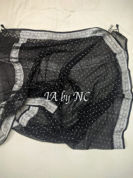 Black Banarasi Pure Khaddi Georgette Dupatta