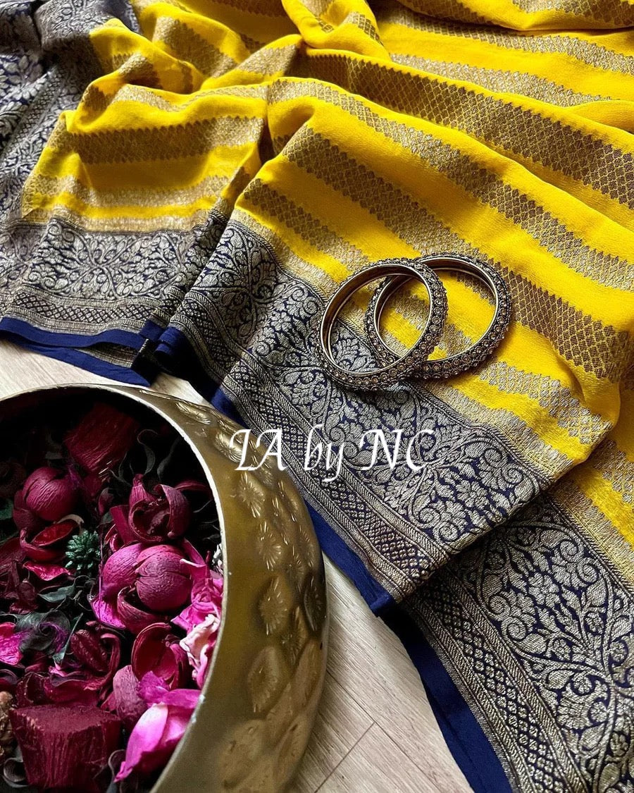 Bumblebee Banarasi Pure Khaddi Georgette Saree