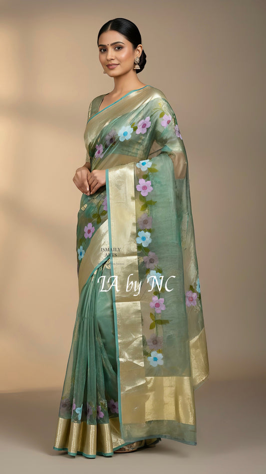 Turquoise Banarasi Pure Tissue Silk Saree