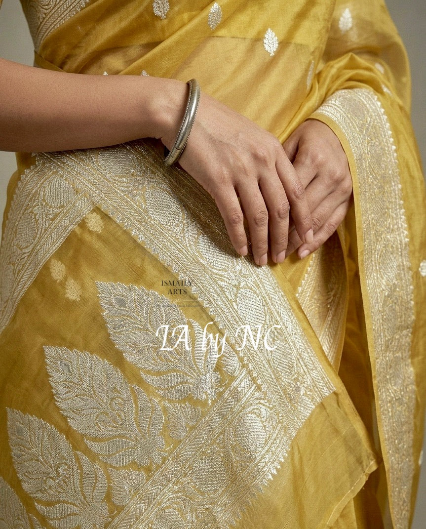Goldenrod Banarasi Pure Tissue Silk Sona Rupa Kadwa Saree