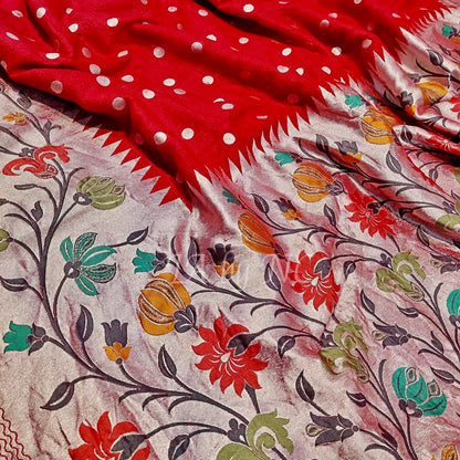 Crimson Banarasi Pure Khaddi Tussar  Georgette Paithani Saree