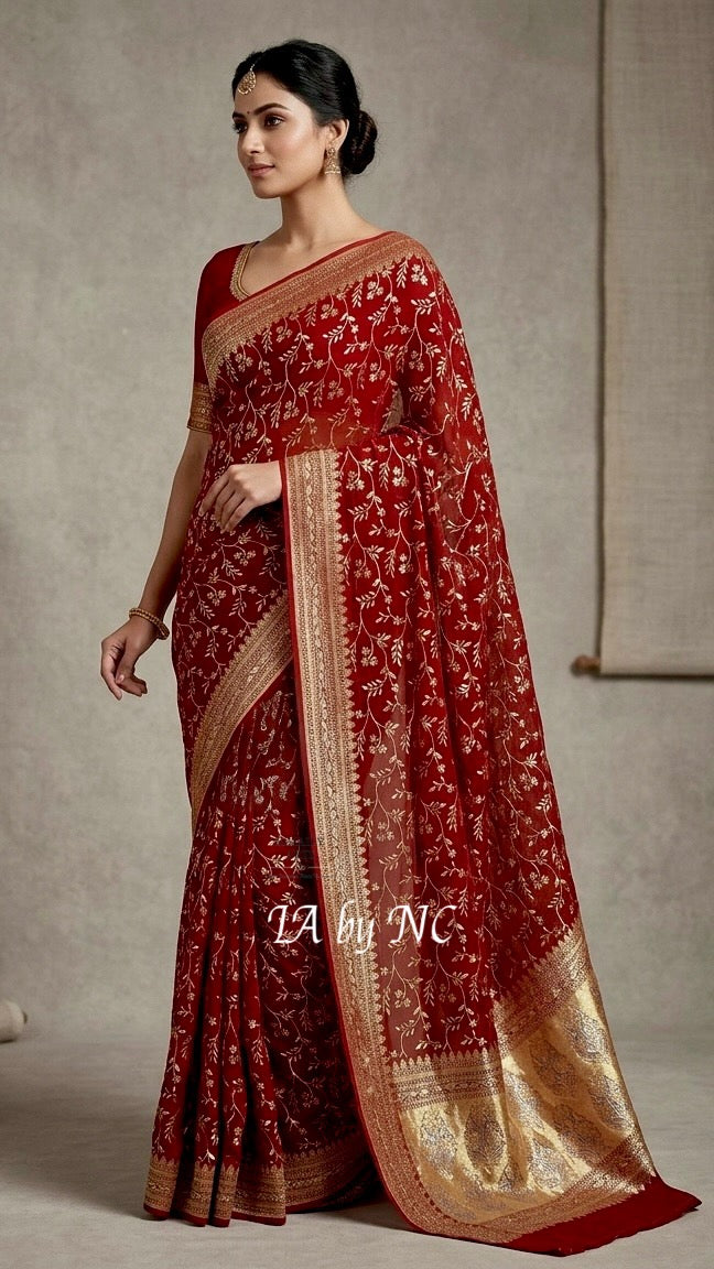 Barn Banarasi Pure Khaddi Georgette Saree