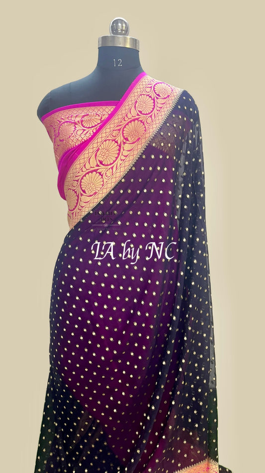 Black Banarasi Pure Khaddi Georgette Saree