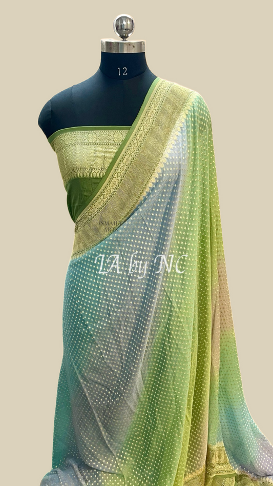 Moss Banarasi Pure Khaddi Georgette Saree
