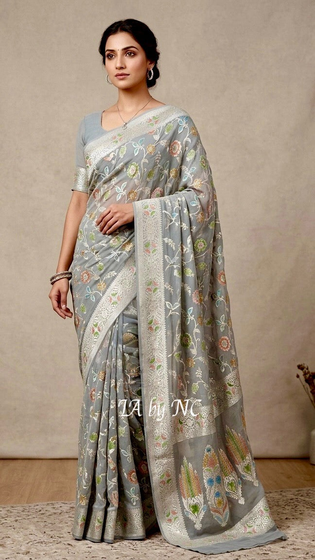 Mink Banarasi Pure Khaddi Georgette Saree