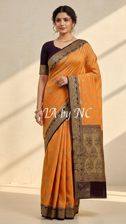 Apricot Banarasi Pure Khaddi Georgette Saree