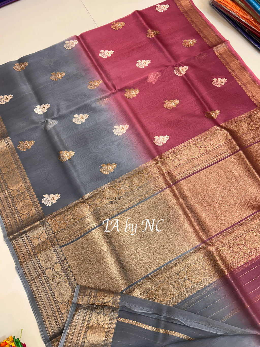 Grey Banarasi Pure Kora Silk Kadwa Saree