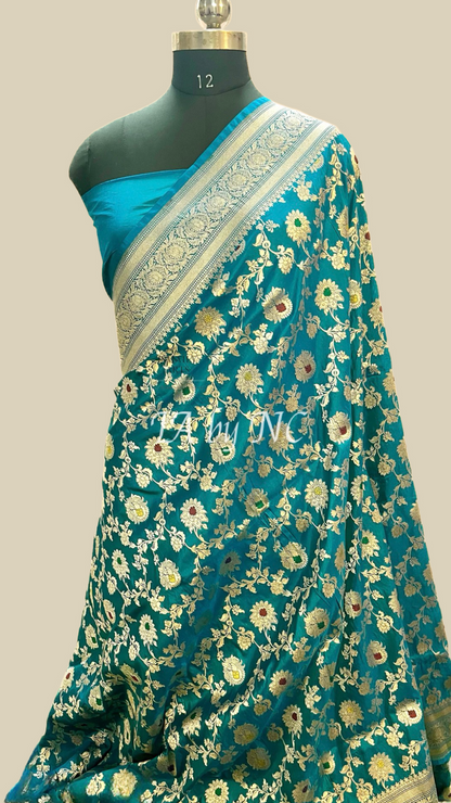 Saphhire Banarasi Pure Katan Silk Meenakari Pattu Saree