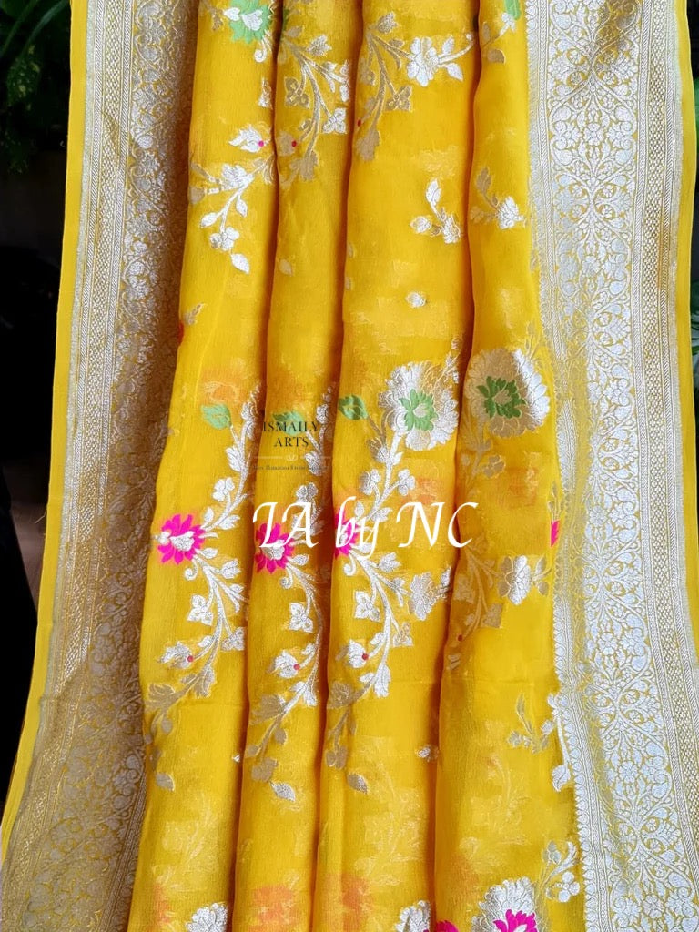 Tuscany Banarasi Pure Khaddi Georgette Meenakari Saree