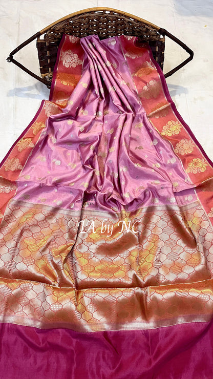 Mulberry Banarasi Pure Katan Silk Raw Mango Saree