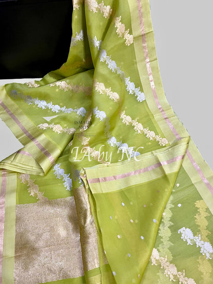 Pear Banarasi Pure Kora Organza Kadwa Saree