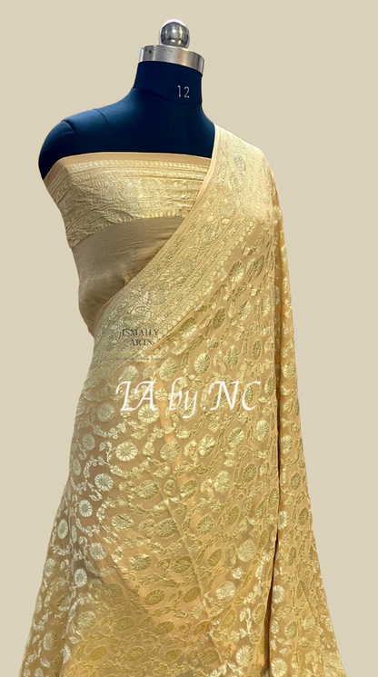 Beige Banarasi Pure Khaddi Georgette Saree