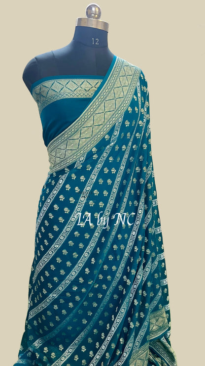 Prussian Banarasi Pure Khaddi Georgette Saree