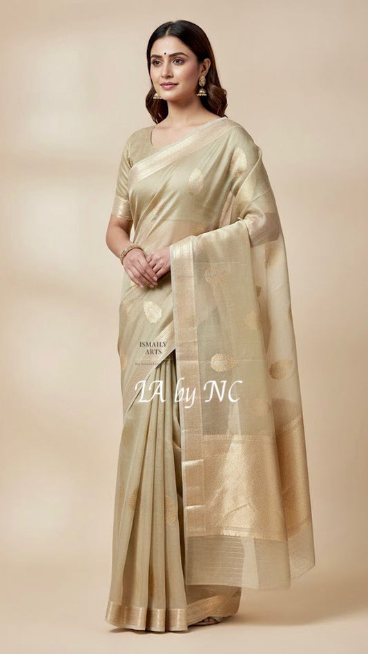 Abalone Banarasi Pure Kora Organza Kadwa Saree