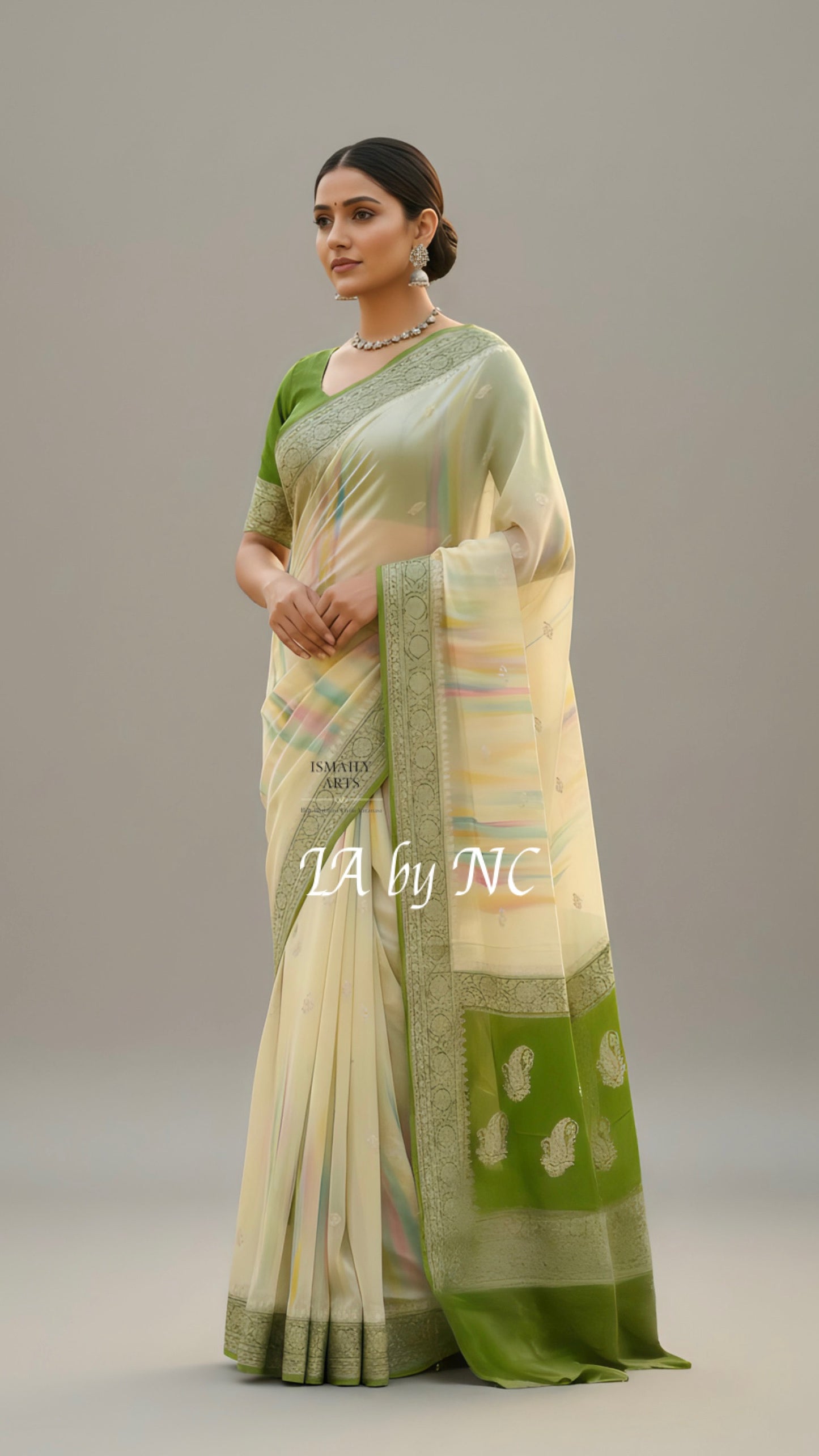Olive Banarasi Pure Khaddi Georgette Kadwa Saree